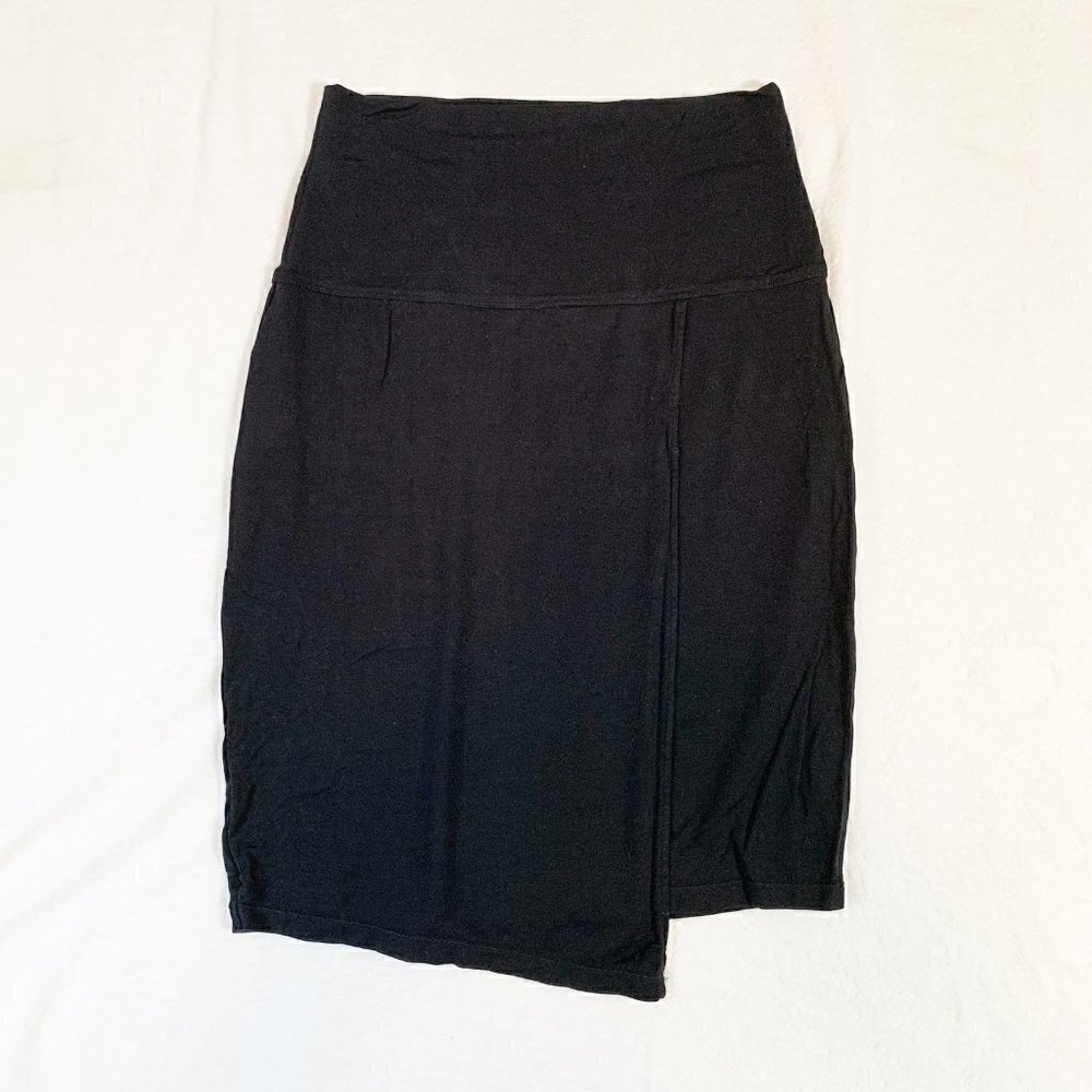 Athleta Black Asymmetrical Wrap Hem Tencel Lyocell Jersey Knit Skirt Womens S